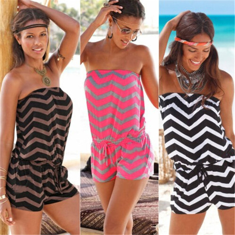 Women's Strapless Off-Shoulder Printed Pocket Jumpsuit