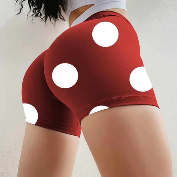 Candy Color Polka Dot Yoga Shorts Stretchy Slim Fit Workout Bottoms