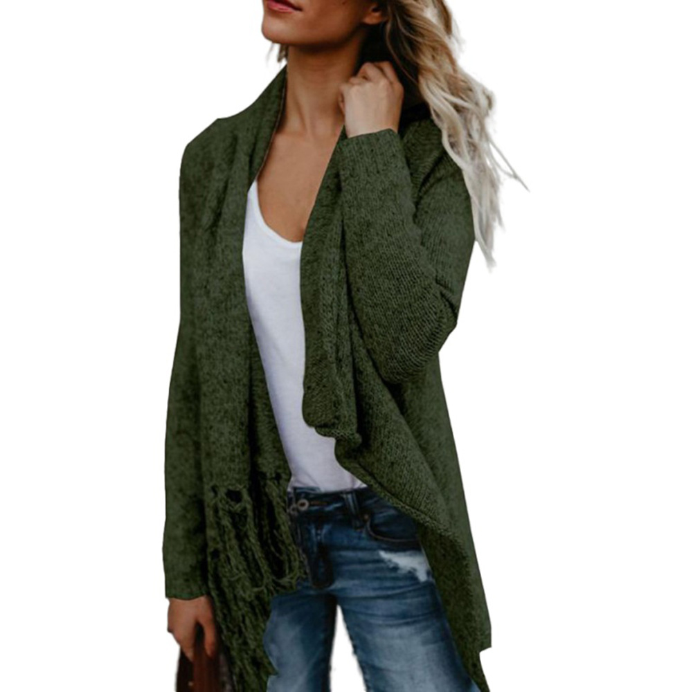 Fringed Knit Cardigan Sweater Plus Size Open Front