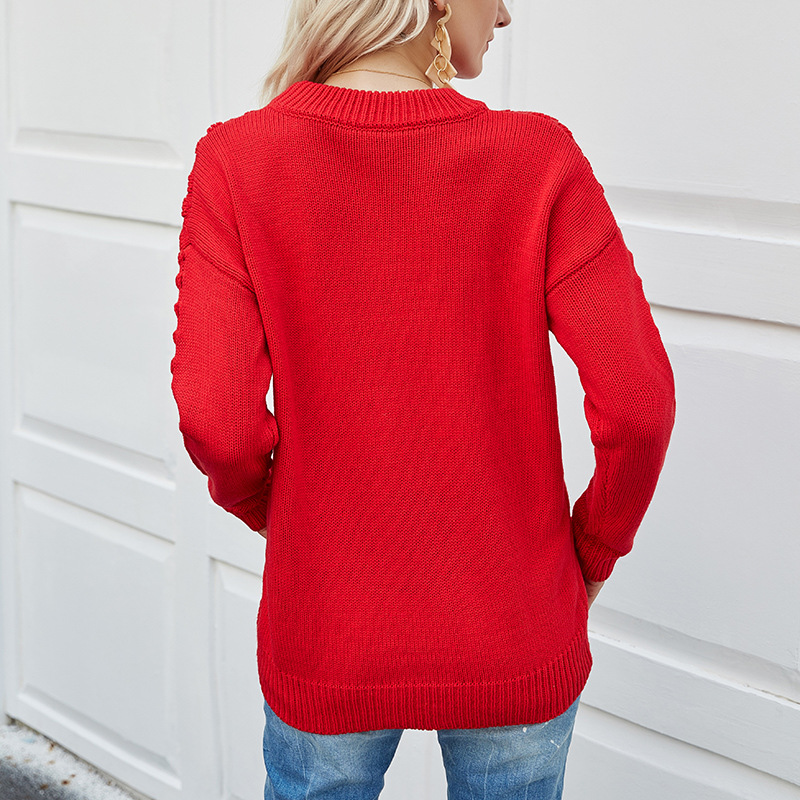 Women's Crewneck Pullover Sweater Hollow-Out Long Sleeve Solid Knit Top