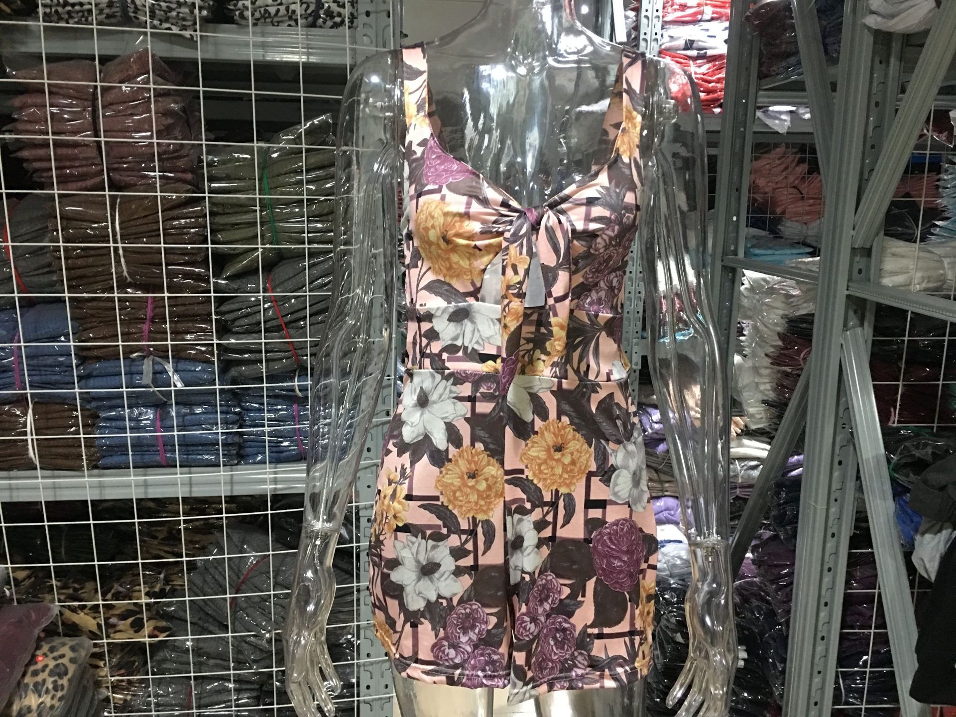 Sexy Printed Cami Romper with Bow Tie Chest