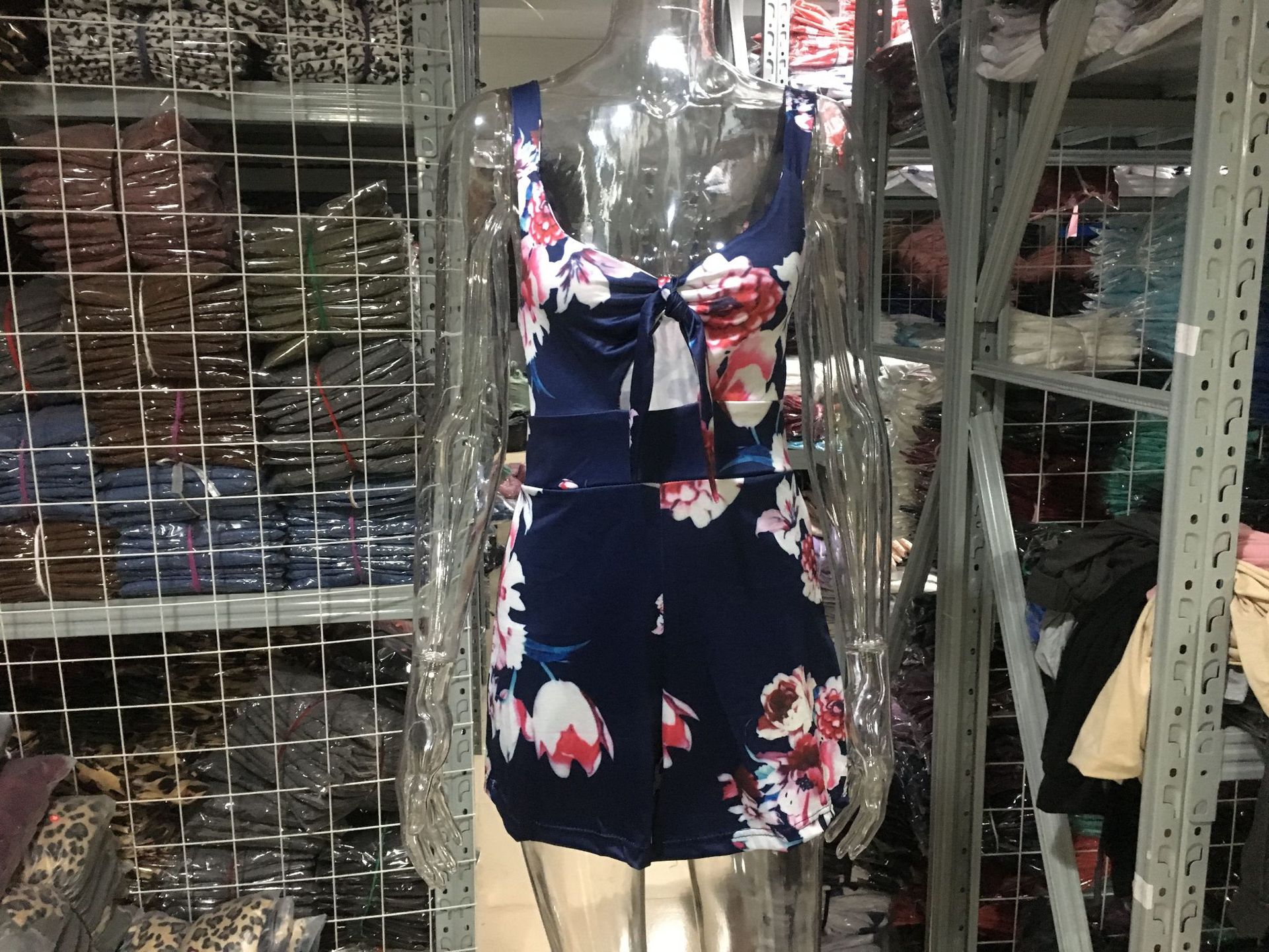 Sexy Printed Cami Romper with Bow Tie Chest