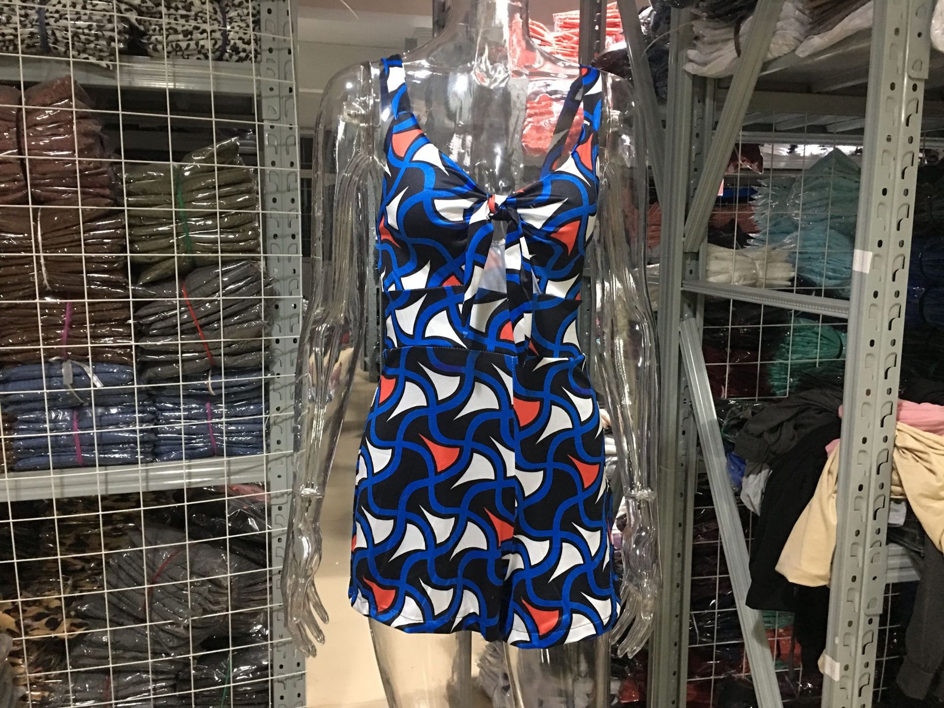 Sexy Printed Cami Romper with Bow Tie Chest