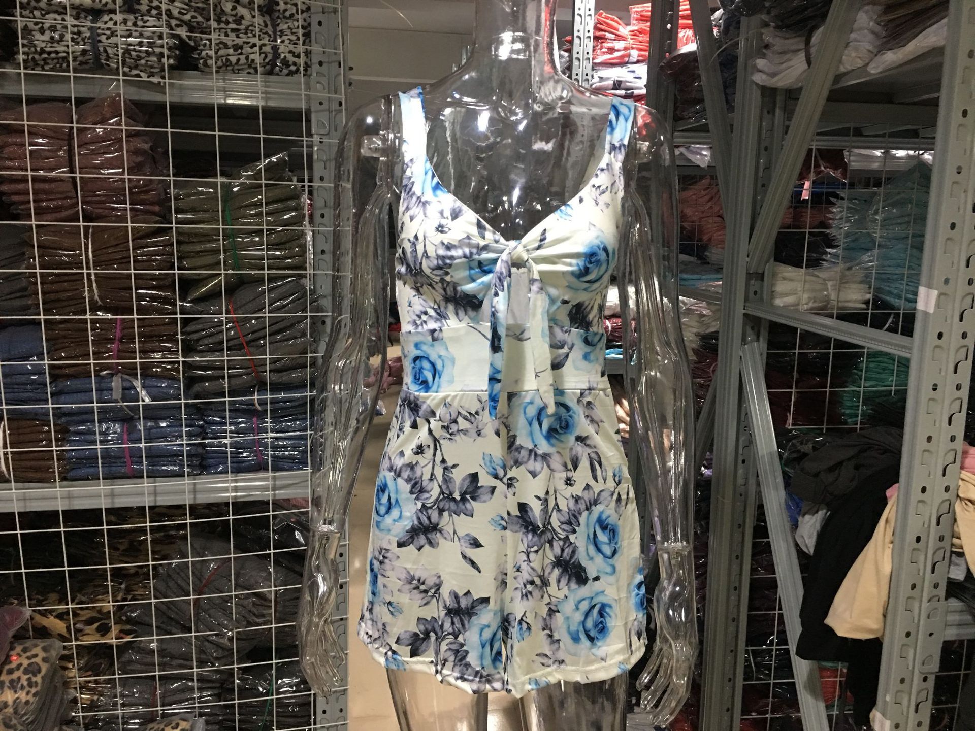 Sexy Printed Cami Romper with Bow Tie Chest