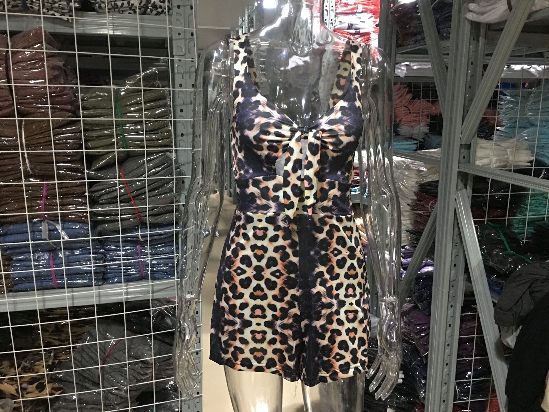 Sexy Printed Cami Romper with Bow Tie Chest
