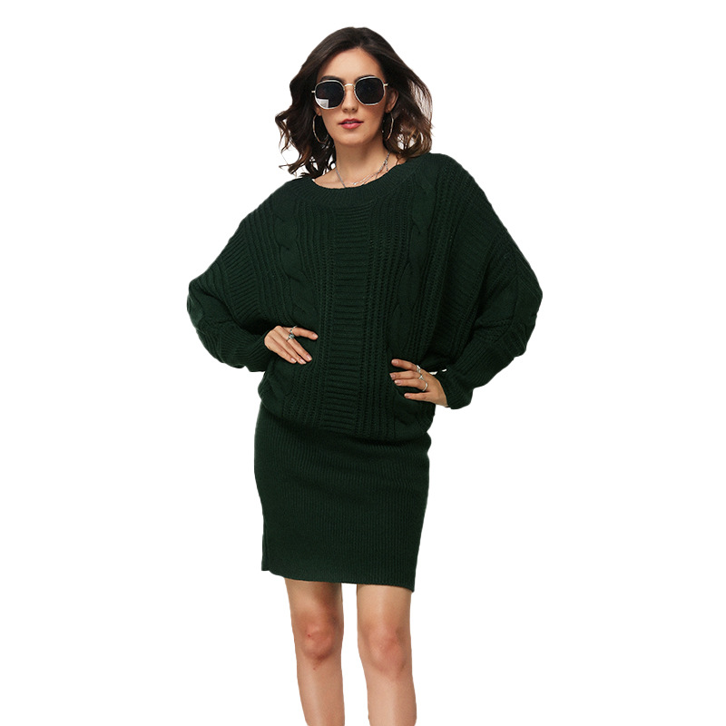 Plus Size Batwing Sleeve Long Knit Sweater Dress