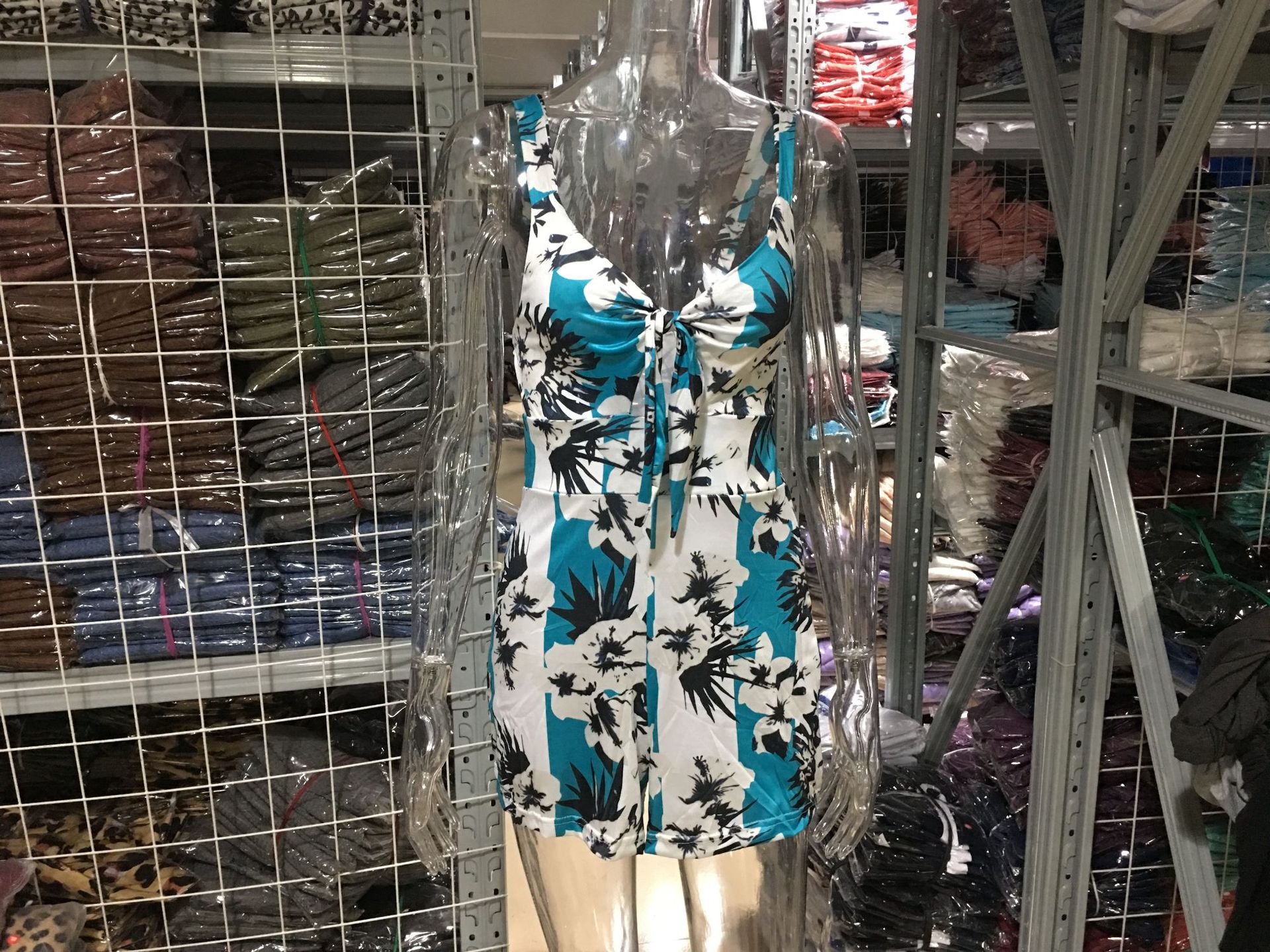 Sexy Printed Cami Romper with Bow Tie Chest