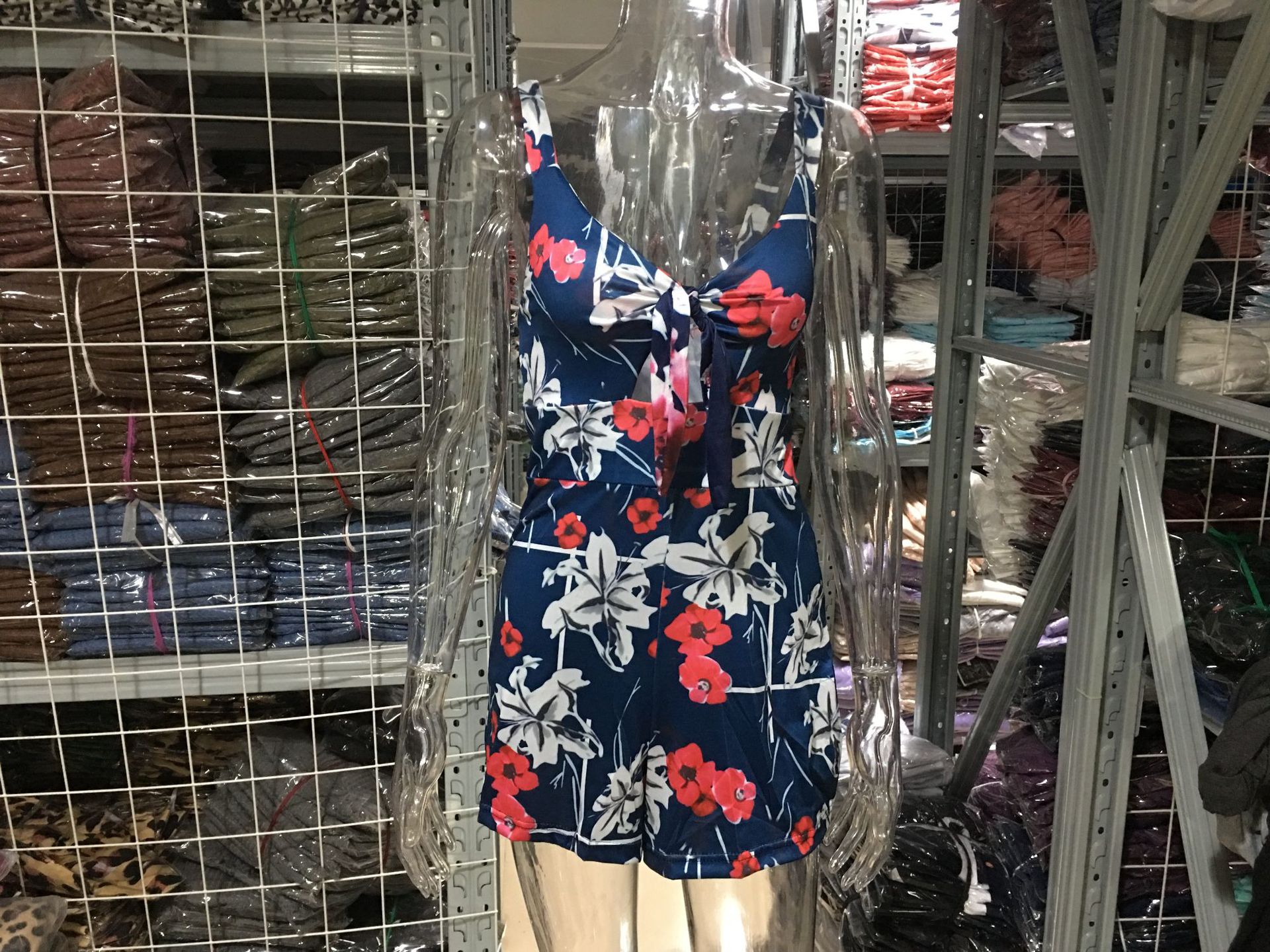 Sexy Printed Cami Romper with Bow Tie Chest