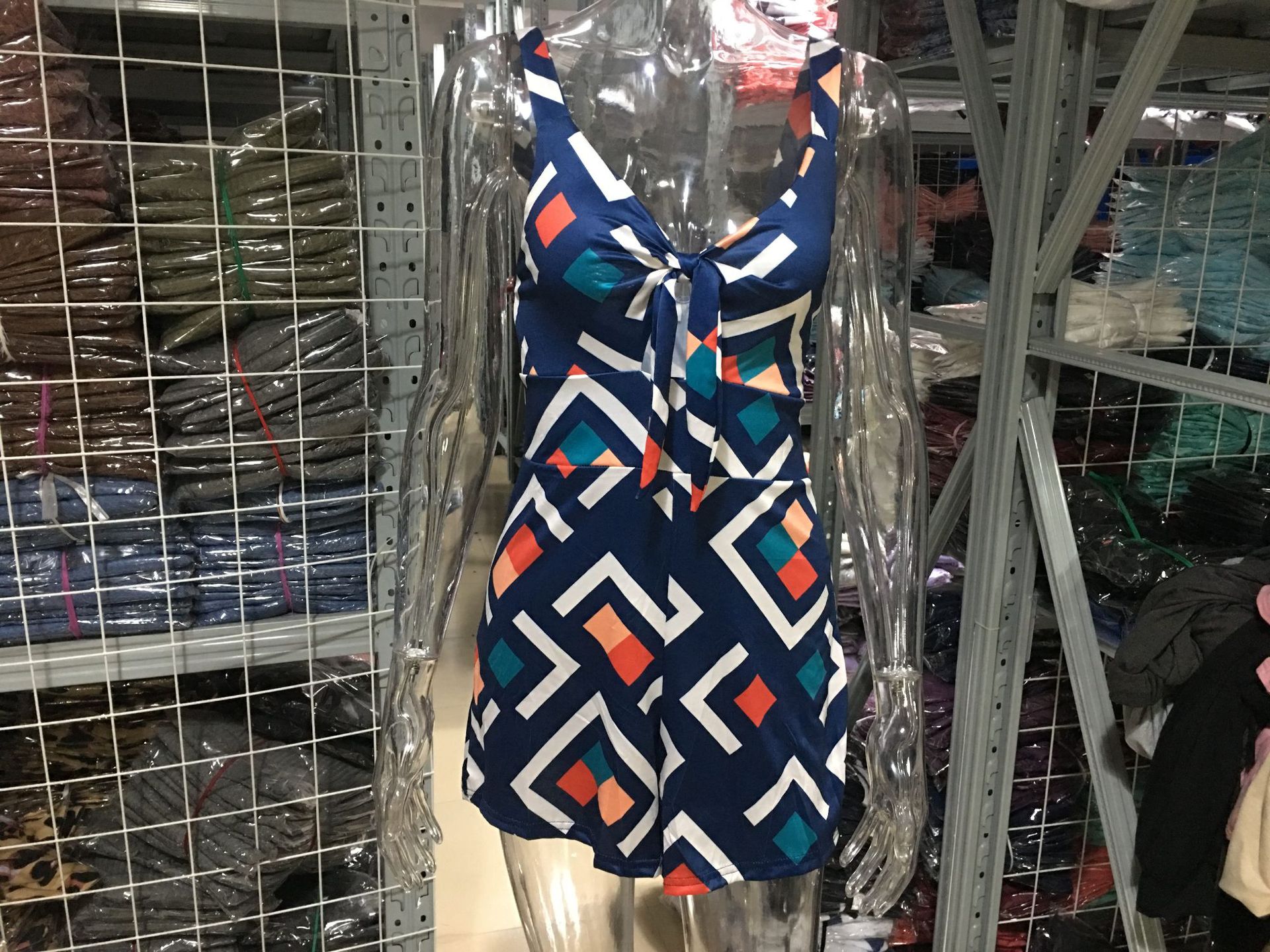 Sexy Printed Cami Romper with Bow Tie Chest