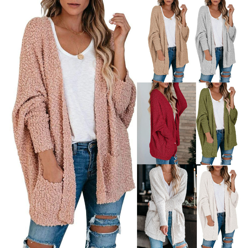 Plus Size Knit Cardigan with Pockets Mid-Length Sweater Coat