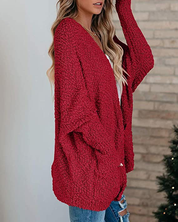 Plus Size Knit Cardigan with Pockets Mid-Length Sweater Coat