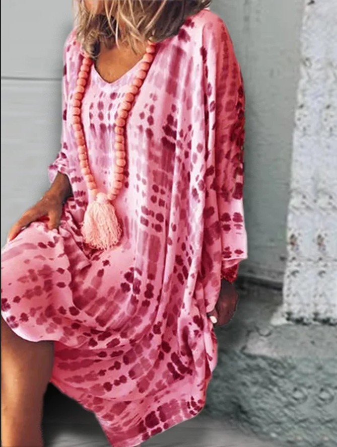 Women's Vintage V-Neck Print Midi Dress
