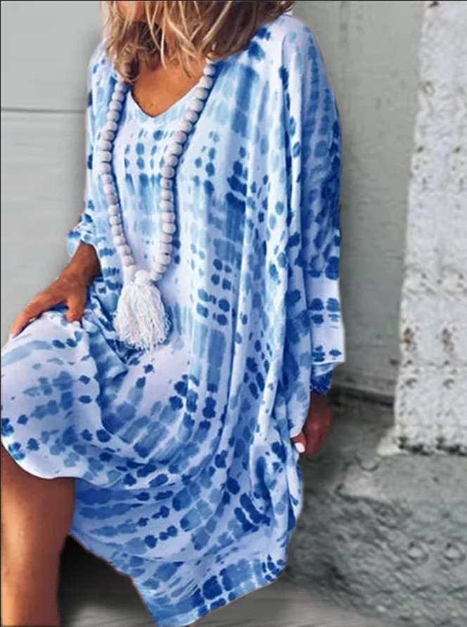 Women's Vintage V-Neck Print Midi Dress