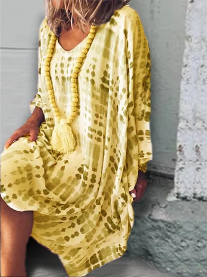 Women's Vintage V-Neck Print Midi Dress