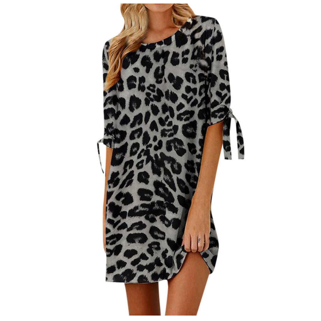 Leopard Print Round Neck Short Sleeve Dress