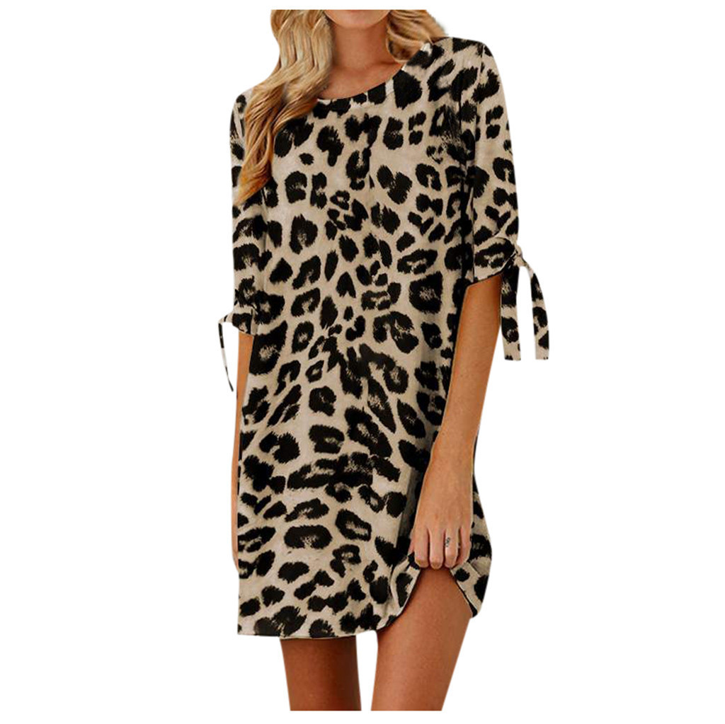 Leopard Print Round Neck Short Sleeve Dress