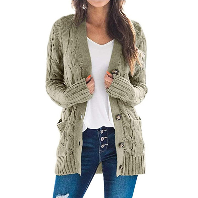 Women's Cable-Knit Button-Front Cardigan Sweater, Solid Color, Loose Fit