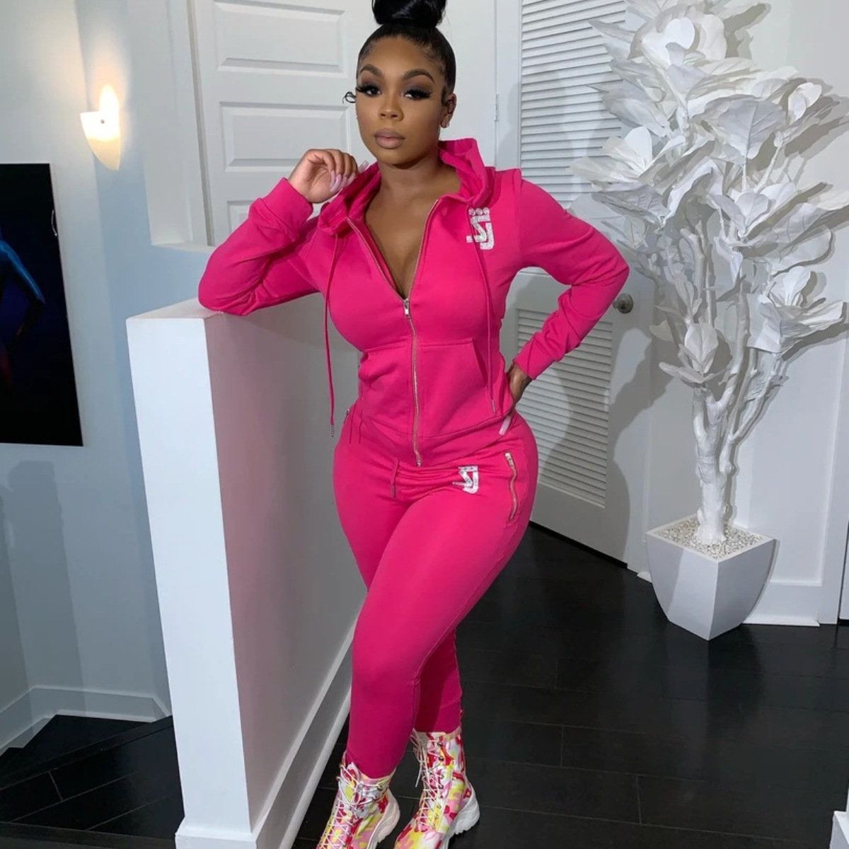 Women's Hooded Casual Sweatsuit Two-Piece Set