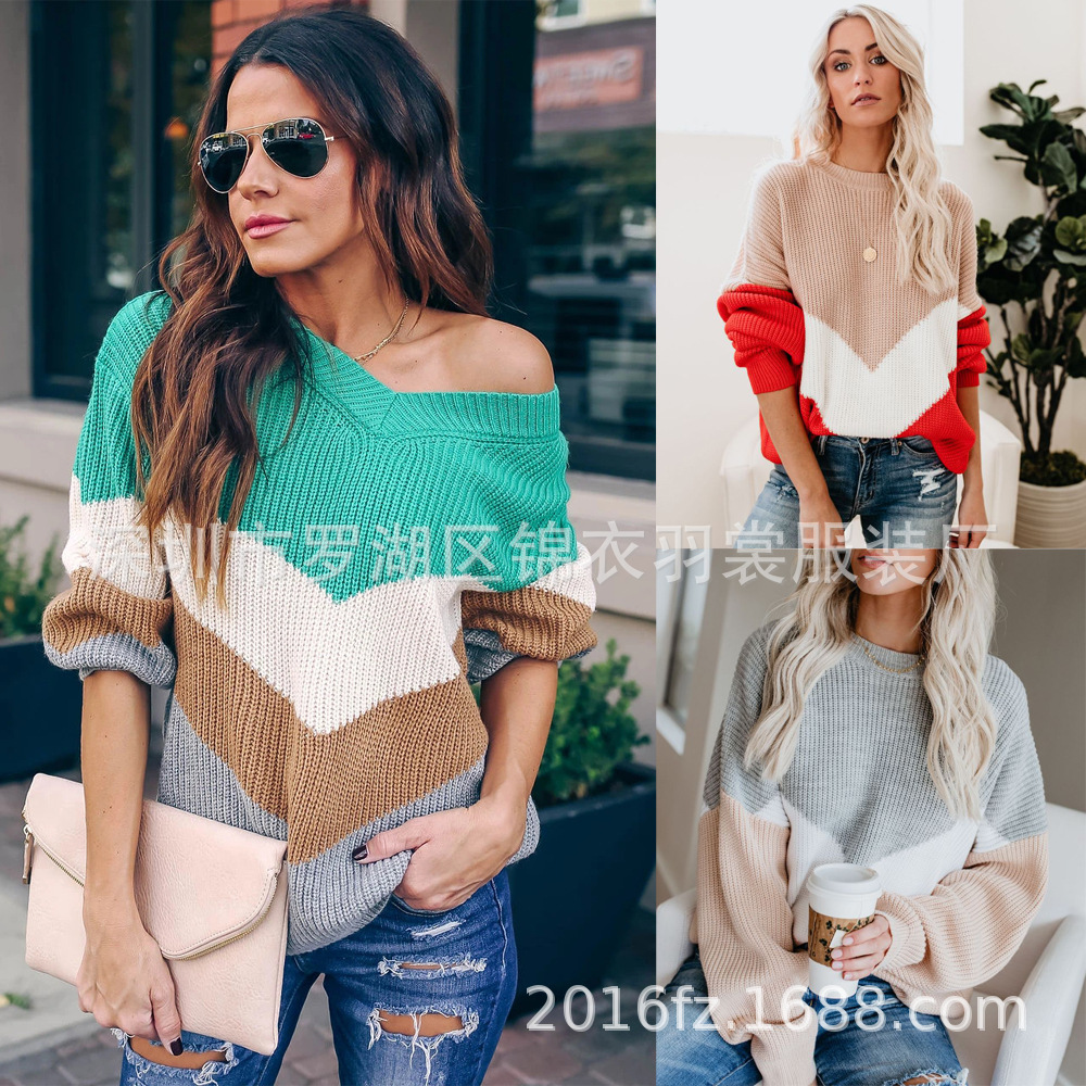 Women's Round Neck Pullover Knit Sweater Loose Fit
