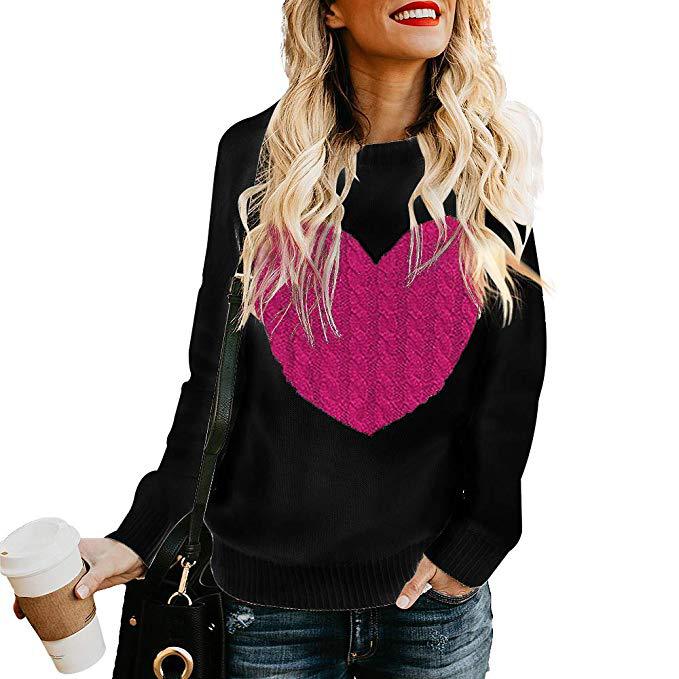 Women's Heart Print Knit Pullover Sweater