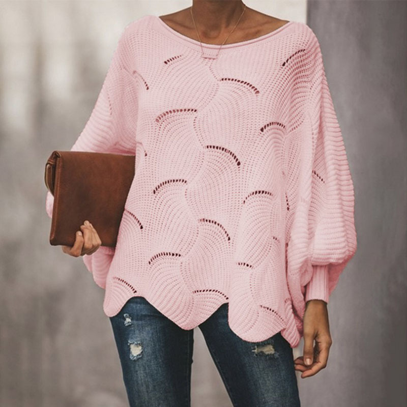 Plus Size Lightweight Knit Sweater Women's Pullover Crew Neck Loose Fit Long Sleeve Hollow Out