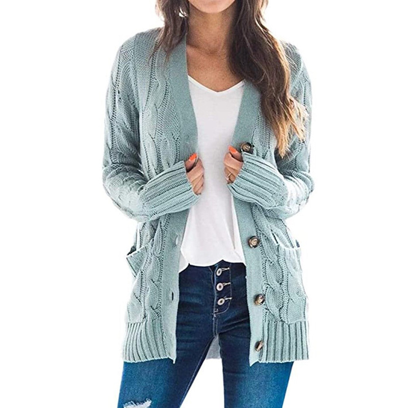 Women's Cable-Knit Button-Front Cardigan Sweater, Solid Color, Loose Fit