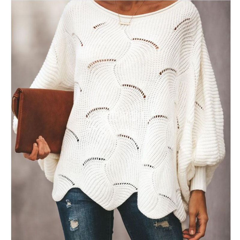 Plus Size Lightweight Knit Sweater Women's Pullover Crew Neck Loose Fit Long Sleeve Hollow Out