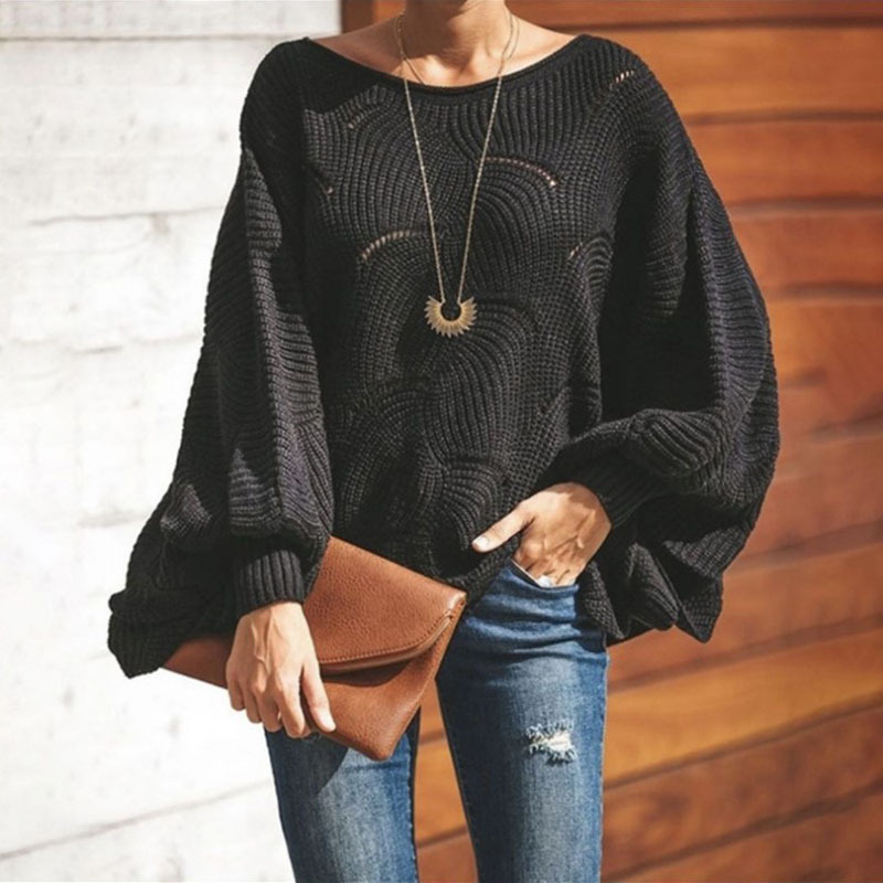 Plus Size Lightweight Knit Sweater Women's Pullover Crew Neck Loose Fit Long Sleeve Hollow Out