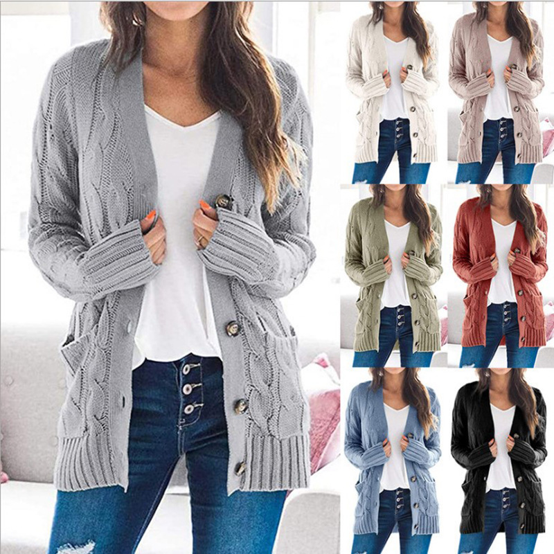 Women's Cable-Knit Button-Front Cardigan Sweater, Solid Color, Loose Fit