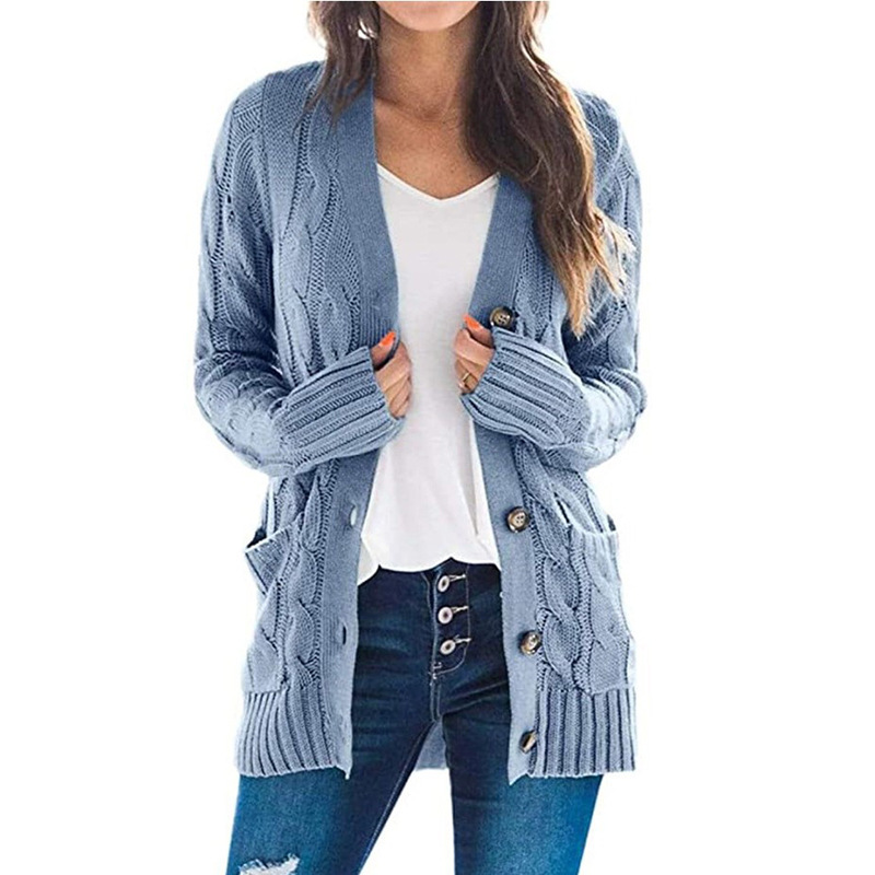 Women's Cable-Knit Button-Front Cardigan Sweater, Solid Color, Loose Fit