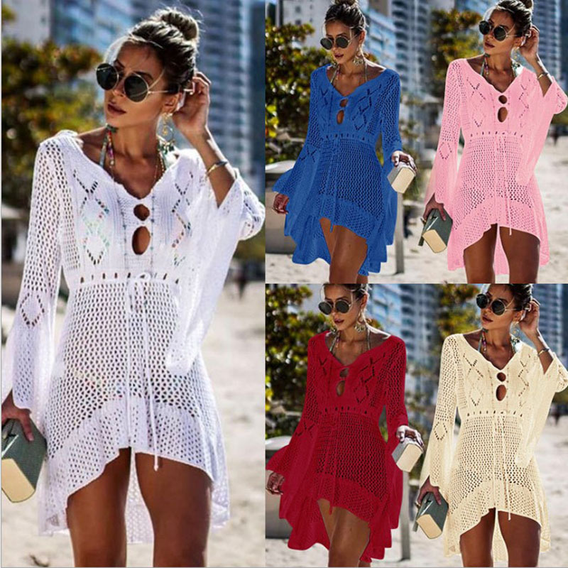 Women's Openwork Knit Flare-Sleeve Midi Dress