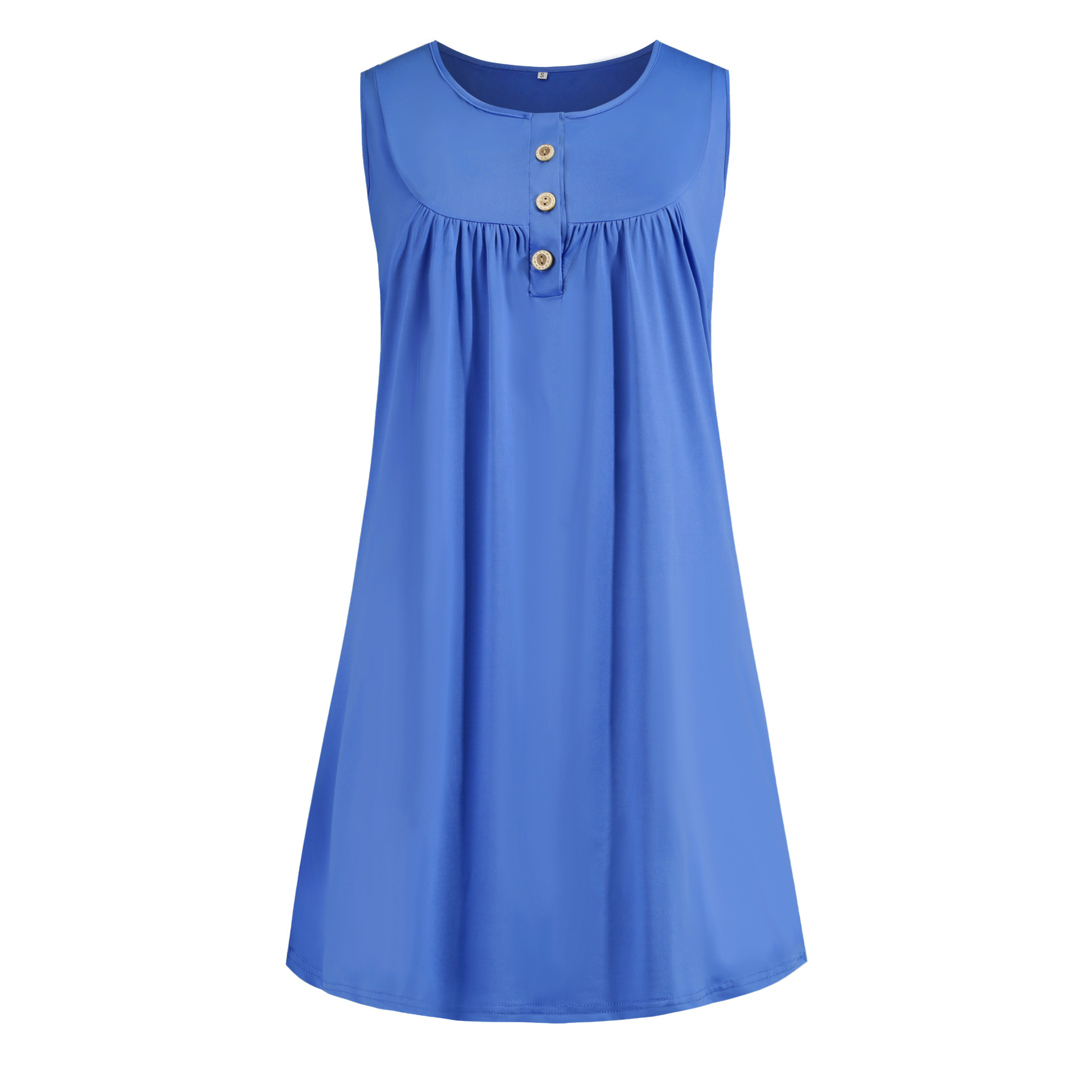 Women's Sleeveless Button Pleated Midi Dress Casual Round Neck