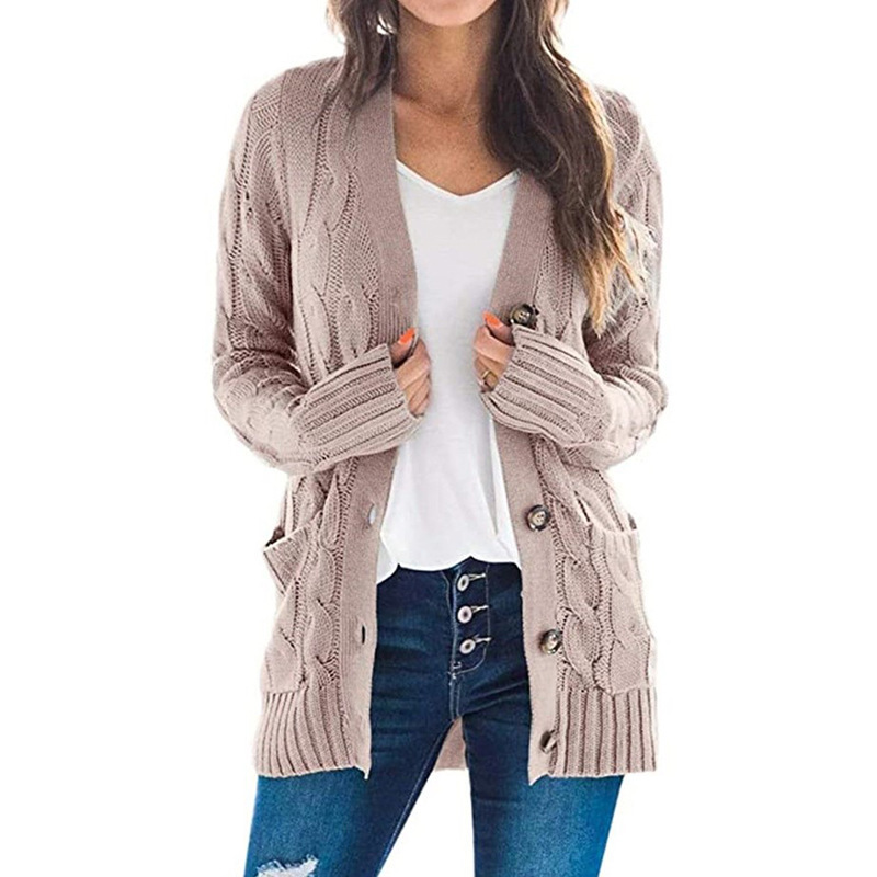 Women's Cable-Knit Button-Front Cardigan Sweater, Solid Color, Loose Fit