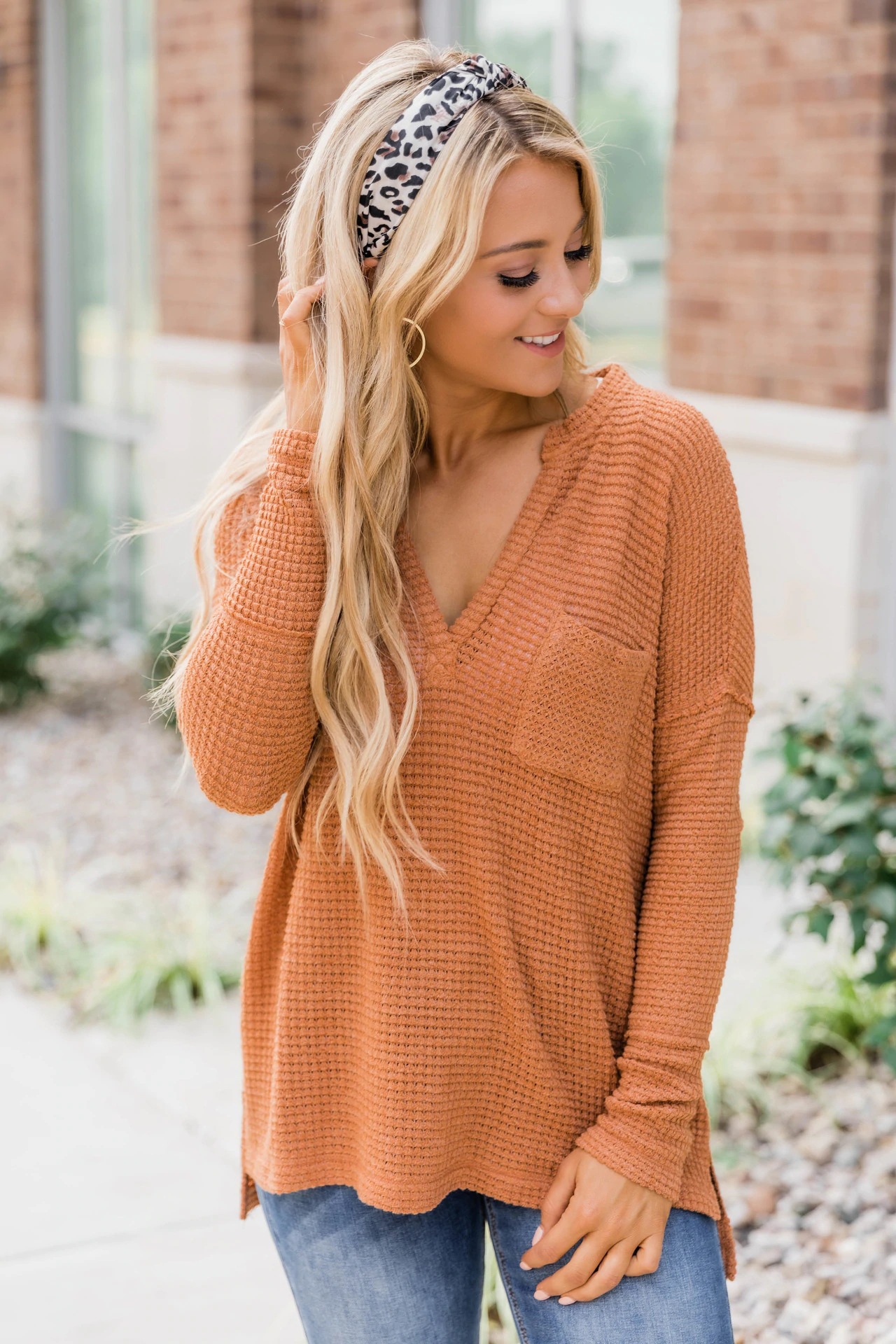 V-Neck Long Sleeve Plaid Pullover Hoodie Casual Loose Fit
