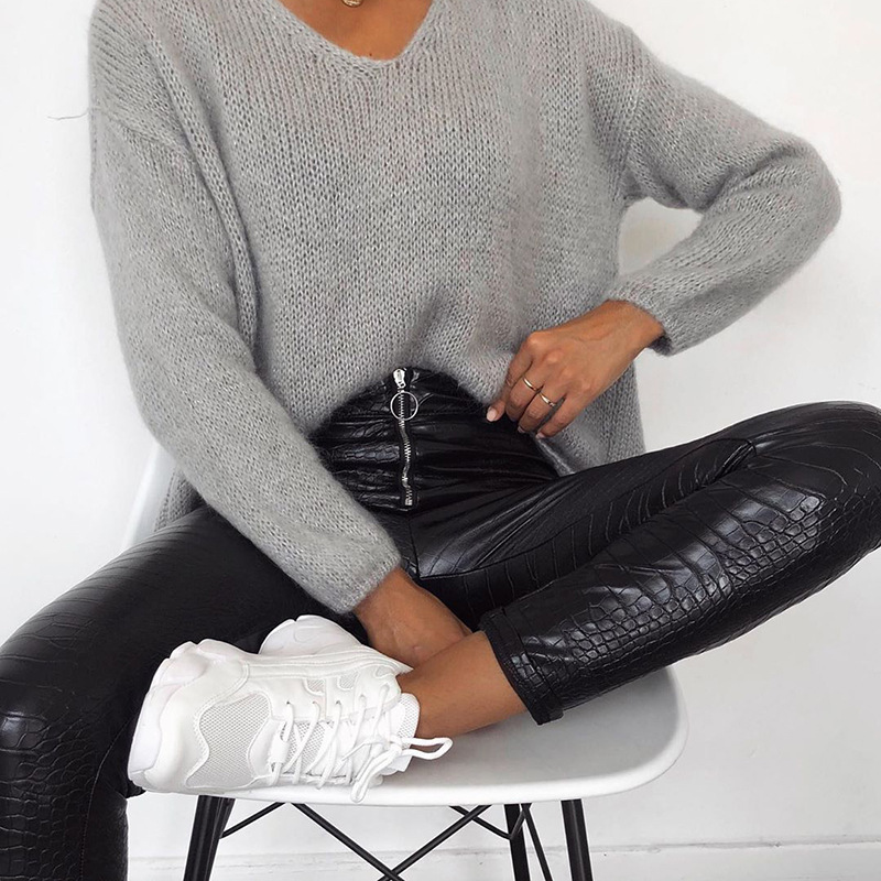 High-Waisted Crocodile-Embossed Faux Leather Skinny Pants for Women