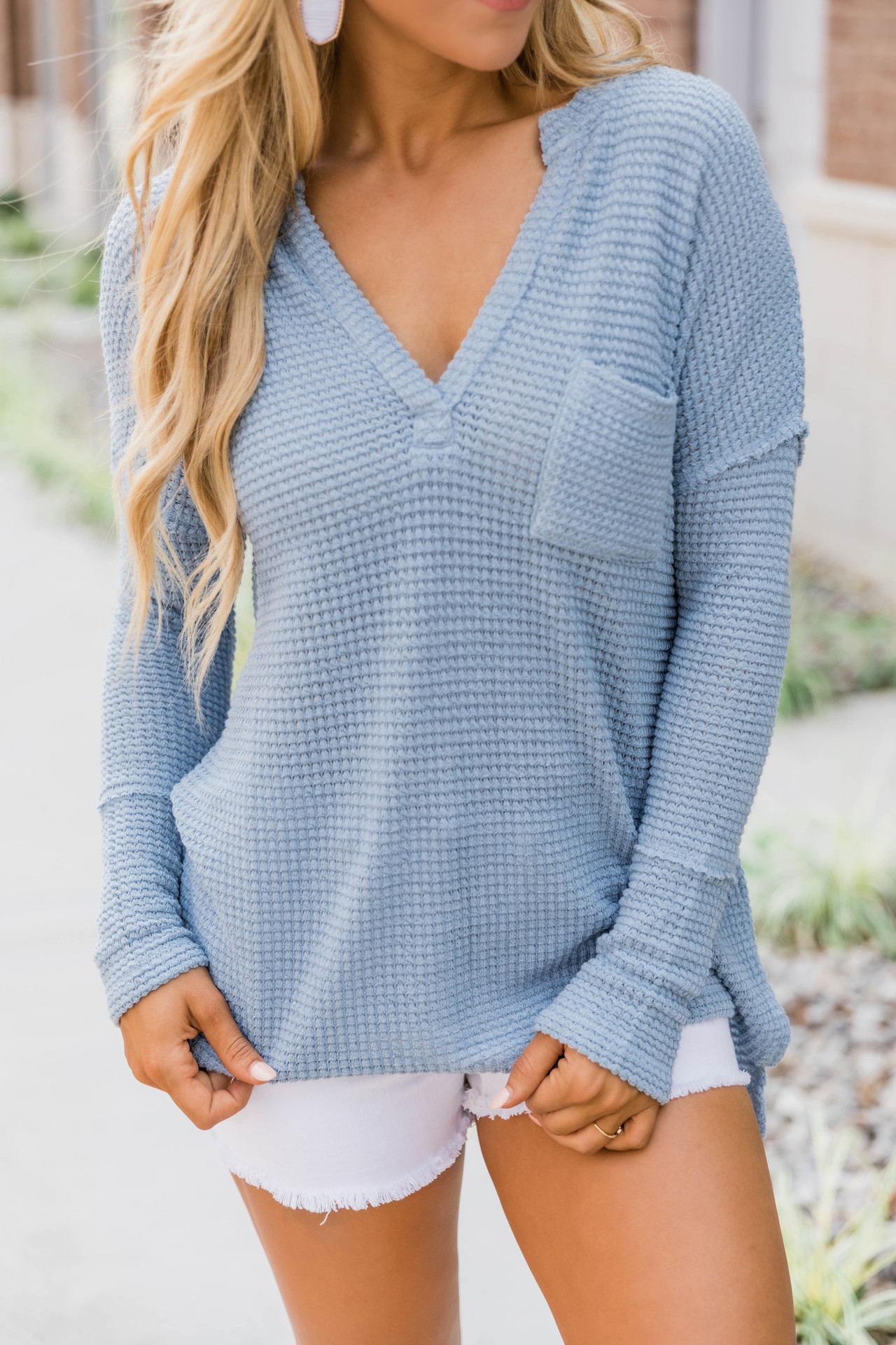 V-Neck Long Sleeve Plaid Pullover Hoodie Casual Loose Fit