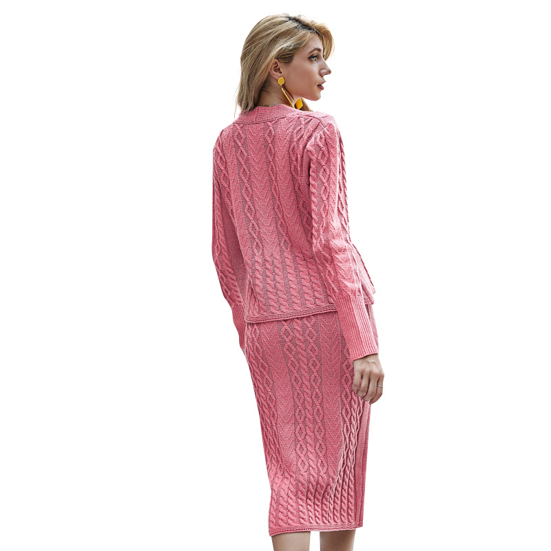 Women's V-Neck Sweater and Bodycon Skirt Two-Piece Knit Set