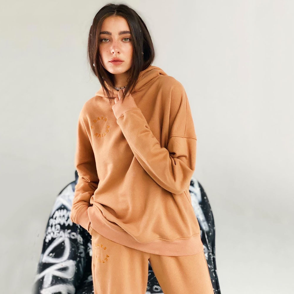 Women's Solid Color Hoodie and Pants Two-Piece Set Casual Long Sleeve
