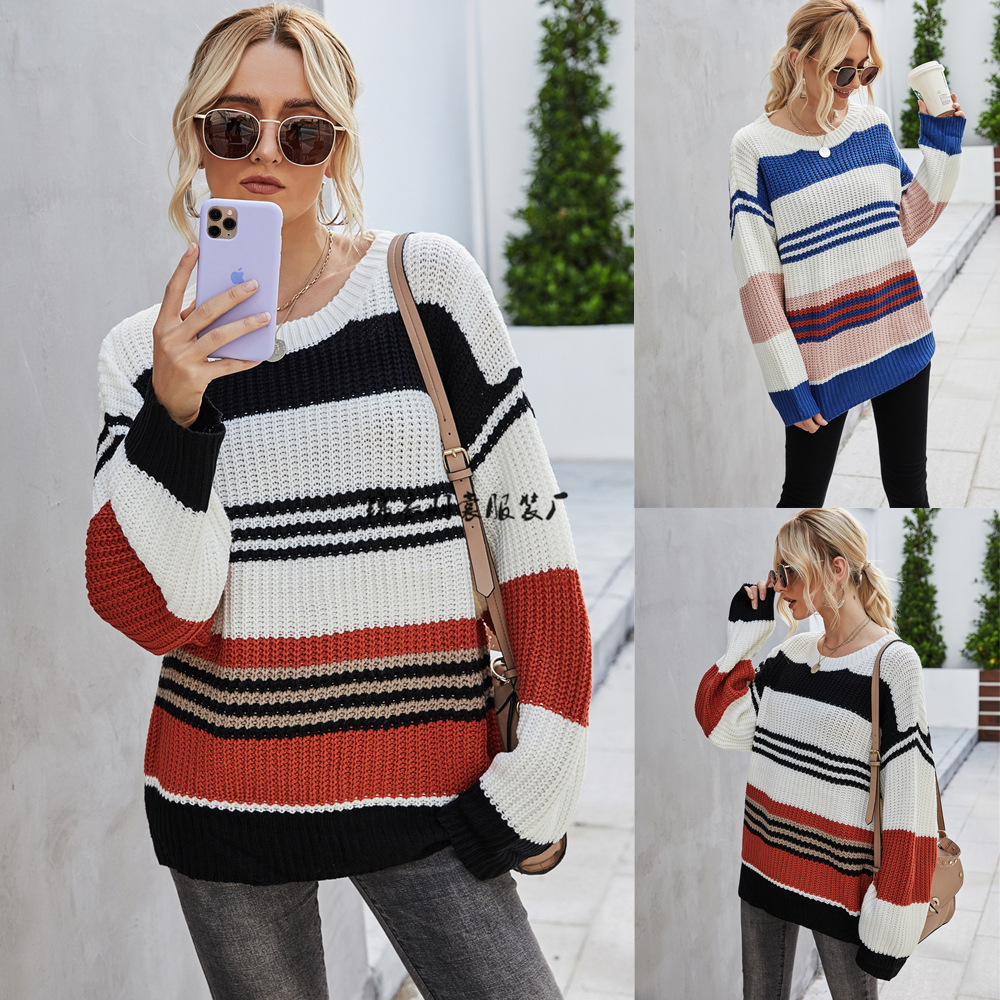 Women's Loose Striped Knit Pullover Sweater