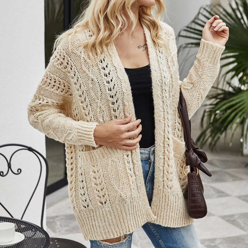 Women's Loose Batwing Sleeve Knit Cardigan Solid Color