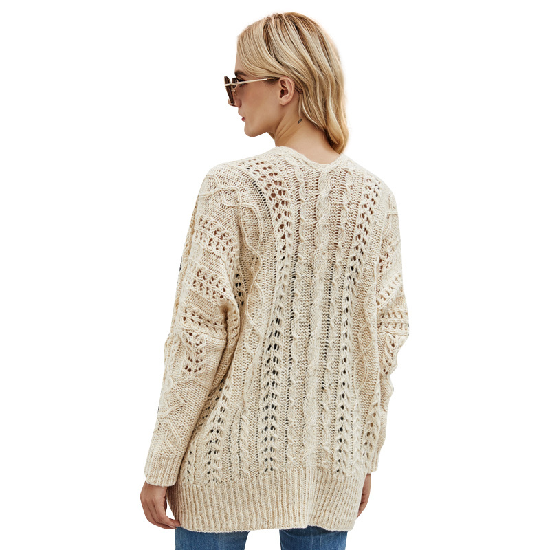 Women's Loose Batwing Sleeve Knit Cardigan Solid Color