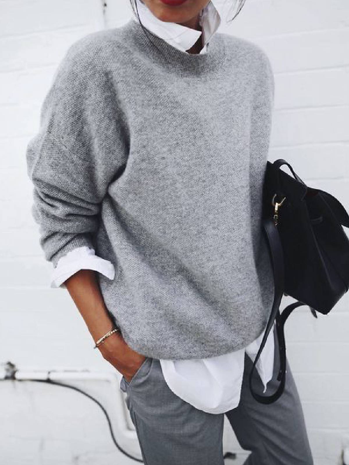 Women's Faux-Layer Crewneck Long-Sleeve Sweater Shirt