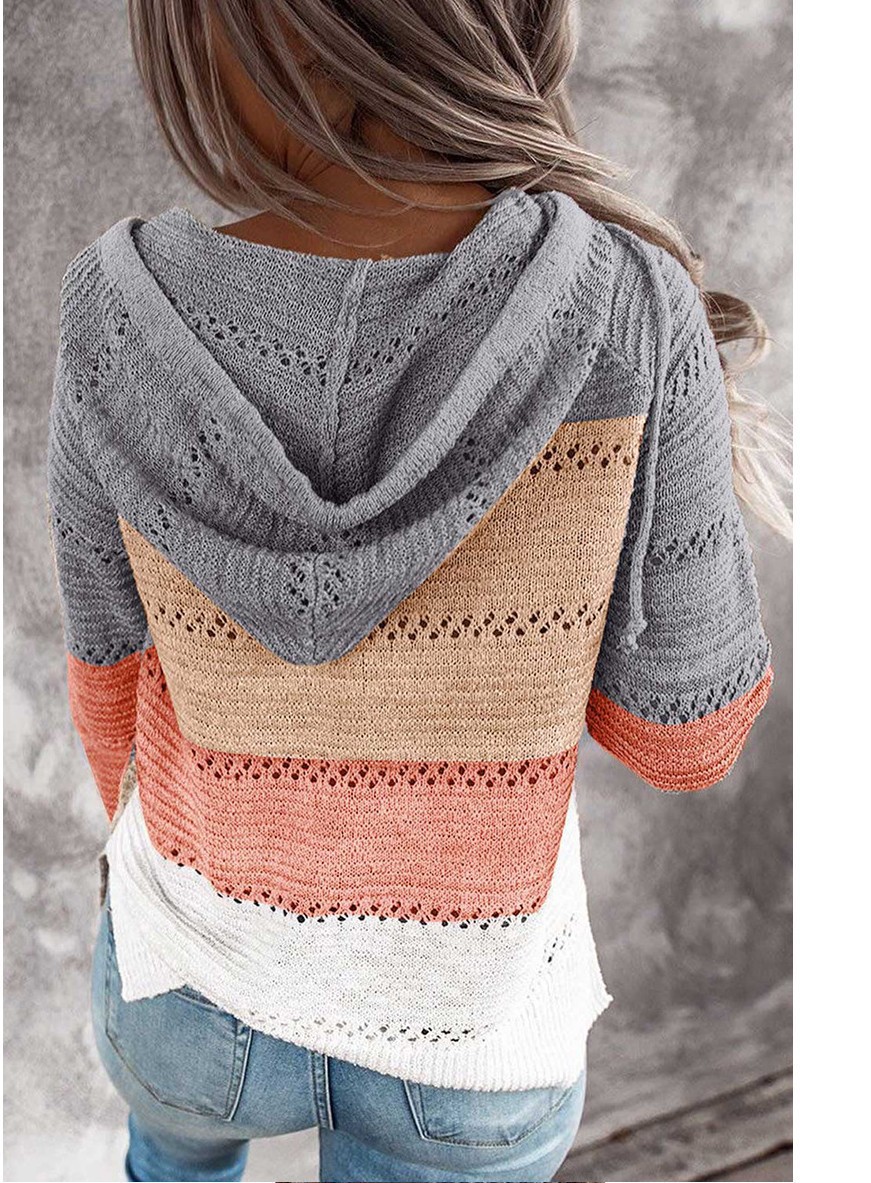 Solid V-Neck Heart Cutout Loose Knit Sweater