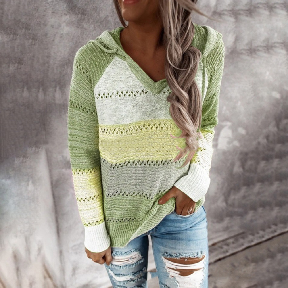 Solid V-Neck Heart Cutout Loose Knit Sweater