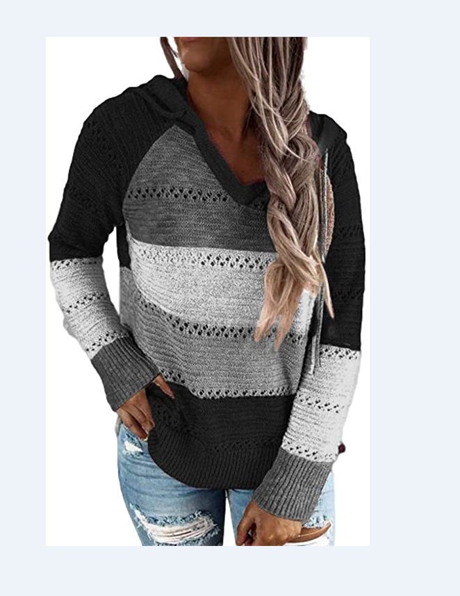 Solid V-Neck Heart Cutout Loose Knit Sweater