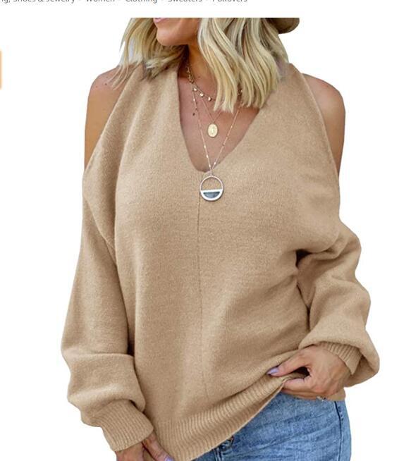 V-Neck Off-Shoulder Knit Sweater with Cross Wrap Bust and Open Back