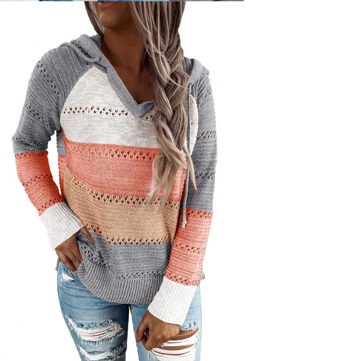 Solid V-Neck Heart Cutout Loose Knit Sweater