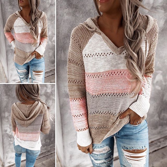 Solid V-Neck Heart Cutout Loose Knit Sweater