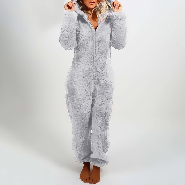 Women's Fleece-Lined Hooded Onesie Pajama Jumpsuit
