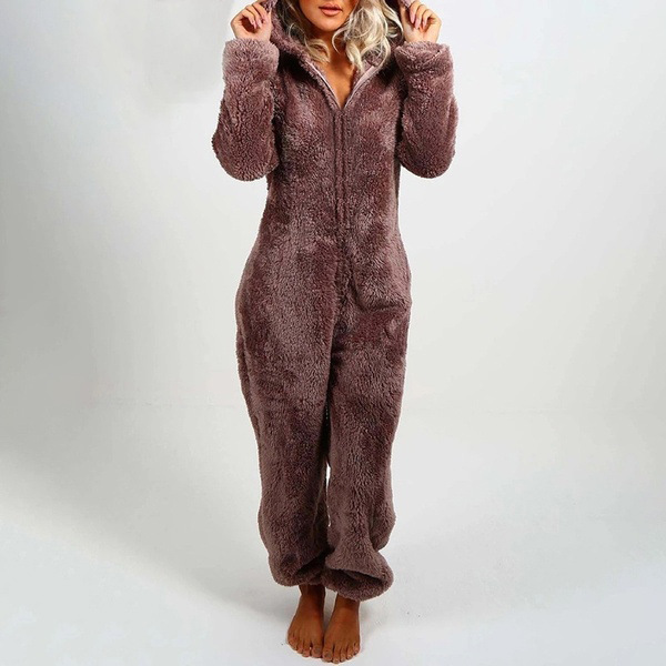 Women's Fleece-Lined Hooded Onesie Pajama Jumpsuit